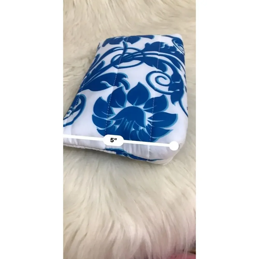 ESTEE LAUDER Puffy Blue & White Floral Cosmetics Bag Makeup Case